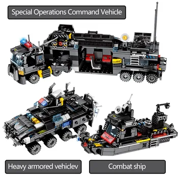 SEMBO 695PCS SWAT Military Série Truck Auto Stavebných Blokov Mestská Polícia Vrtuľník Loď Údaje Tehly Hračky pre Deti,