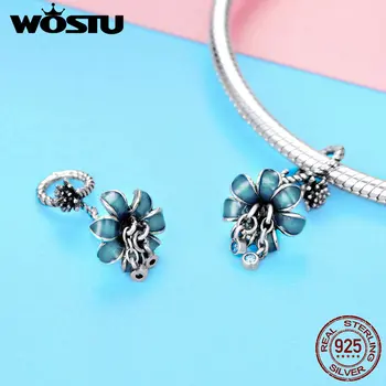 WOSTU Luxusné 925 Sterling Silver Modrý Kvet Orchidea Korálky Kúzlo Fit Originálny Náramok Prívesok Pre Ženy Šperky Čo CTC034