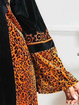 Siskakia Velvet Maxi Šaty pre Ženy, Zimné 2020 Indie Ľudovej Výšivky Leopard Patchwork Turecko arabské Moslimské Oblečenie Plus Veľkosť