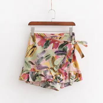 Letné plodín top ženy tričko kvetinový tlač asymetrický mimo ramenný lístkového rukáv s mini sukne elastické bežné tenký kus dvoch sád