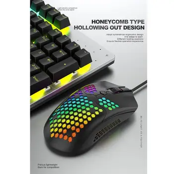 M5 Duté-out Honeycomb Shell Hernej Myši Farebné RGB Podsvietenie Svetlo Káblovej Myši