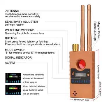 10-15m2 G529 Dual antény Anti-poklepaním Anti-Spy Chyba Detektora GPS GSM WIFI 2G 3G, 4G Fotoaparátu RF Signál, Automatický Detektor Vyhľadávanie