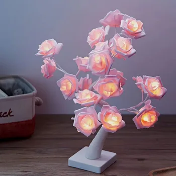 Vianočné led strom dekorácie 24LED Svetle Nočnej Lampy Romantické Kvetinové Teplé Rose Tree Svetlo Svadobné Dovolenku Dekorácie