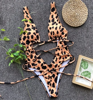 VIKINII 2019 Sexy Ženy, jednodielne Plavky Leopard Plavky Ženy plavky plážové oblečenie High Cut Obväz Plavky Dievčatá