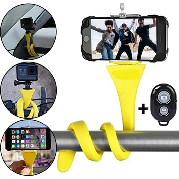 Žltá Flexibilné Selfie Stick Bluetooth Bezdrôtové Diaľkové Ovládanie Statívy Multi-function Monopod Telefón, Clip Držiak Prenosný Statív