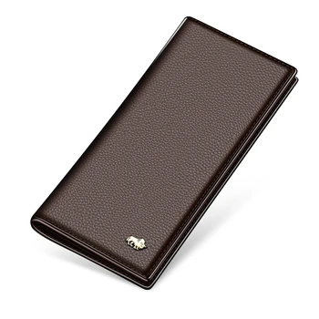BISON DENIM luxusné originálne kožené mužov peňaženky dlhé štíhle bifold kreditnej karty držiteľ kabelke peňaženku