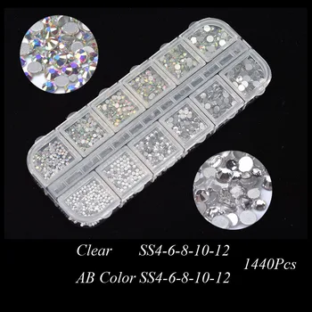 1440Pcs Multi-veľkosť Kryštálu Diamanty 3D Nail Art, Ozdoby Drahých Kameňov S Tweezer a Bodkovanie Pero Pre Nail Art Decor