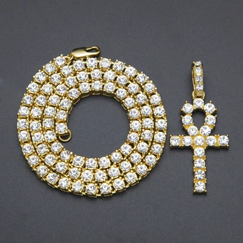 Nový Príchod Egyptský symbol Ankh Tlačidlo Života Prívesok Náhrdelník Gold&Silver Farba S Bling Kamienkami Módne Vintage Hip hop Šperky