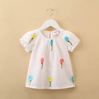 VIDMID Detí nosenie detí bavlna kvetinový dievča, krátky rukáv T-shirt letné top dieťa t-shirt čistej bavlny oblečenie P824