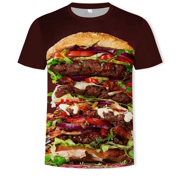Jedlo a 3D tlač fashion T-shirt pánske pivo ulici burger a nápojov oblečenie voľné pohodlné textílie O-krku mužov clothi