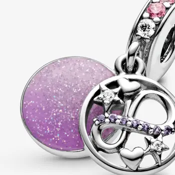 Nové 2020 Pôvodné Mincový Striebro Kúzlo Trblietavé Infinity Hearts & Hviezdy Visieť Perličiek Nosenie 3 mm Náramok & Náhrdelník Šperky