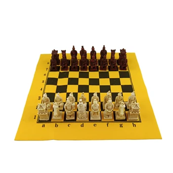 Easytoday Nové Šachové Hry Nastaviť Stolové Hry Syntetickej Kože Šachovnici Živice Šachové Figúrky Čína Bojovníkov Terakotovej Modelovanie