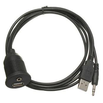 1M 3,5 mm Panel Flush Mount USB 2.0 AUX Zásuvka Rozšírenie Konektor Viesť Panel Kábel Pre Auto
