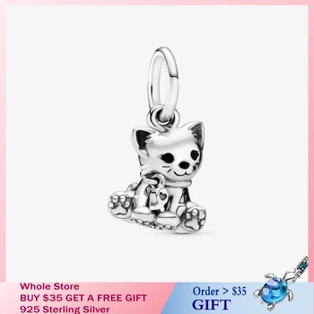 Obľúbené Dáma 925 Sterling Silver Kitty-Cat Visieť Kúzlo Mincový Striebro fit Pôvodné Pandora Náramky Šperky Ženy Darček