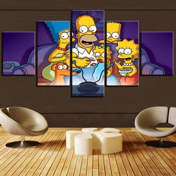 Wall Art Obrázky Rám 5 Kusov Simpsonovci TV v Noci Anime Plátno na Maľovanie Interiéru Domov/Obývacia Izba/Spálňa HD Vytlačí Plagáty