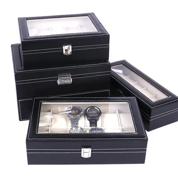 2/3/6/10/12 Bit PU High-grade Kože, Watch Box Domácnosti Šperky Skladovanie s Lock Jemné Úložný Box Obchod Prachotesný Displej