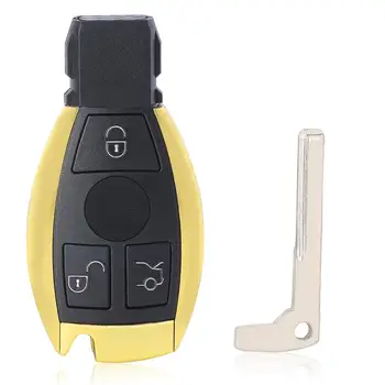 KEYECU Zlaté Smart Remote Tlačidlo Shell 3 Tlačidlo pre Benz Mercedes-Benz BGA & NEC 2000+ (S Battry Držiaka)