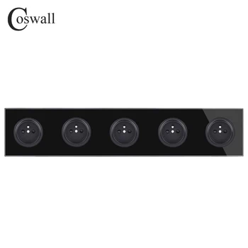 Coswall Crystal Tvrdeného Čisté Sklo Panel 16A 5 Gang francúzsky Štandardnej Sieťovej Zásuvky Napájania Uzemnené S Dieťaťom, Ochranný Zámok