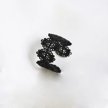 Duté Čipky Otvorenie Krúžky Čierne Vyrezávané Kvet Farba Široký Okraj Lady Finger Krúžok 2017 Populárne Módne Šperky