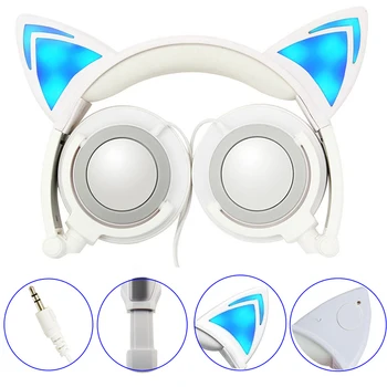 Roztomilé mačka ucho headset káblové slúchadlá LED hudba svetlo káblové hlavový most krásne skladacia farebné headset 3,5 jack dieťa darček