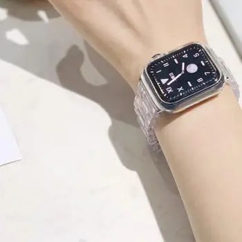 Živica Sledovať popruh pre apple hodinky 6 5 4 kapela 42mm 38mm correa transparentné ocele pre iwatch 6 series 5 4 3/2 watchband 44 mm 40 mm