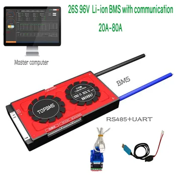 26S 96V Li-ion BMS 20A80A s Bluetooth phone RS485 CANbus NTC UART obrazovky pre Li-ion batéria 3,7 V spojené do série 26