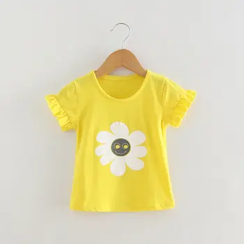 Dievčenské Oblečenie, detské Odevy 2020 Nový Obľúbený Kvet Vrcholy-Krátke rukávy T-shirt Dievčenské Oblečenie 2 Do 7 Rokov Staré Oblečenie