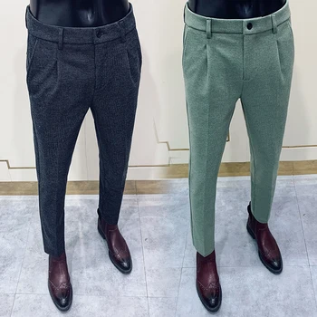 Kórejský Vlnené Slim Mužov Oblek Nohavice Klasické Business Šaty, Nohavice Módne Bežné Streetwear Sociálne Nohavice Pantalon Homme 2020