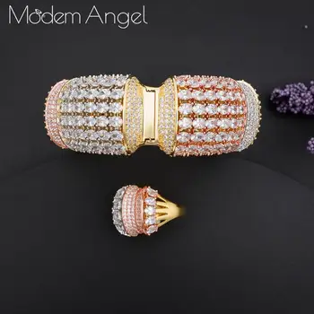 ModemAngel Hot Charms Geometrie Dubaj Šperky Sady Cubic Zirconia Náramok Náramky/Krúžok Pre Ženy Nigérijský Svadobné Šperky Sady