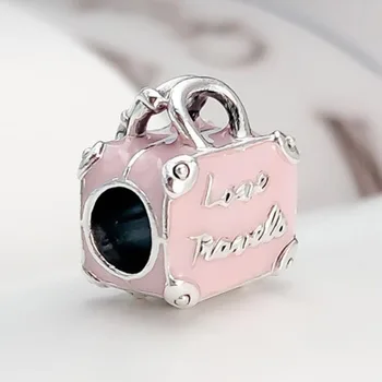 925 Sterling Silver Perličiek Ružovými Cestovná Taška Korálky Fit Ženy Pandora Náramok & Náhrdelník Diy Šperky