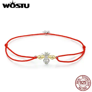 WOSTU Hot Predaj Autentické 925 Sterling Silver Červené Lano Bee Náramok Pre Ženy Znamená Šťastie Každý Deň Šperky Darček CQB156
