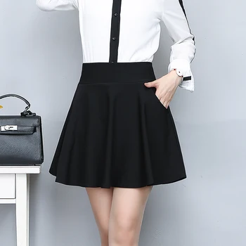 Elegantné Ženy Farbou Sukne Dámske Vrecká Vysoký Pás Sukne Žena Nový Mini Skladaný Ženy Móda Lady Slim Kórejský Štýl