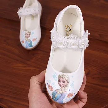 Disney nové dievčatá jednotný topánky cartoon mrazené detí ležérne topánky ružové a biele mrazené malé kožené topánky