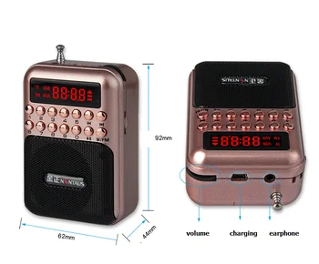 Vreckové Rádio FM Rádio Mini Prenosné Dobíjacie Rádio Prijímač, Reproduktor, Podpora TF Kariet USB MP3 Prehrávač Hudby