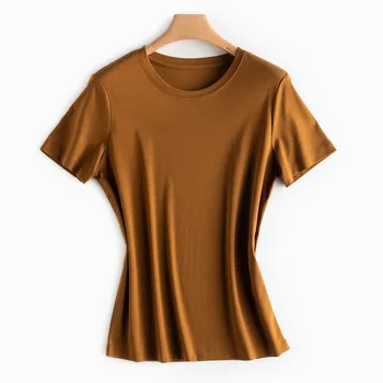 LXS22 Nové hodváb chladný pocit non-iron voľné mercerized bavlna wild krátky rukáv T-shirt