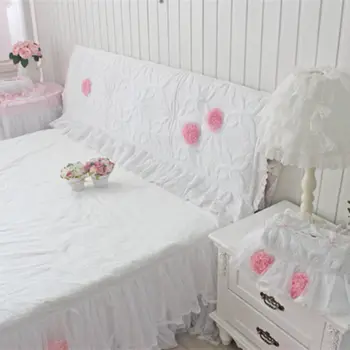 Biela Romantická Princezná postele čelo postele kryt svadobné ozdobné Výšivky, čipky vankúš kvet prešívaný bedhead rada uterák