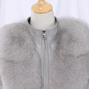2020 Zimné Nové Módne Reálne Líška Srsť Srsť S Originálnym Ovčej Kože Wholeskin Prírodné Fox Kožušiny Bunda Outwear Luxusné Ženy