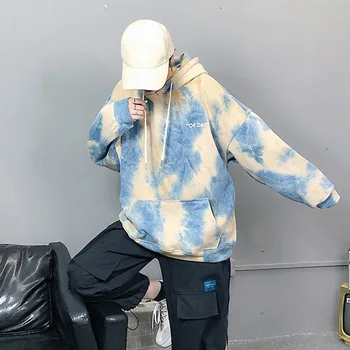 Jeseň Zima 2020 Streetwear BF Harajuku Kabát s Kapucňou Nadrozmerná Hoodies Kravatu Farbené Sweatershirt Žena Voľné Velvet Zahustiť Kapucňou