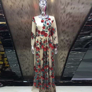 AELESEEN Maxi Šaty Ženy, Luxusné Kvalitné 2020 Dráhy Módne Sequined Červený Kvet Výšivky Plus Veľkosť Strany Dovolenku Šaty