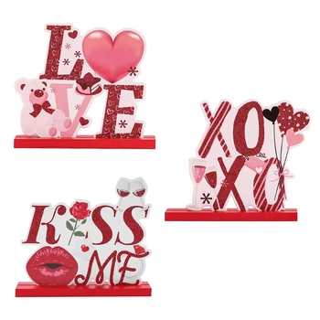 OOTDTY Valentína Stolové Dekorácie pre Večeru Drevené Centerpieces Znamení Lásky Kiss Me XOXO Pery Valentines Darček