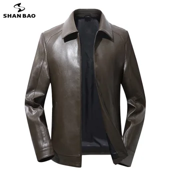 SHANBAO značky mužov motocykel klope kožená bunda 2020 jeseň luxusné obchodné bežné slim kožená bunda čierna, zelená, hnedá