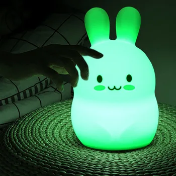 Dotykový Senzor 9 Farieb Králik LED Nočné Svetlo Roztomilý Kreslený Silikónové Bunny Lampa Spálňa Nočná Lampa pre Deti detský Baby Darček