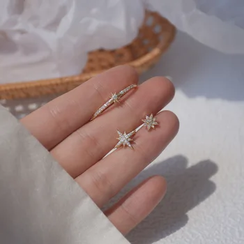 14k Reálne Pozlátené Módne Šperky Crystal Star Asymetrický Nádherné Stud Náušnice pre Ženu Dovolenku Strany Elegantné Náušnice