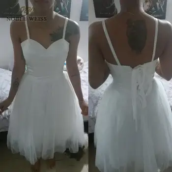 Svadobné šaty 2019 milú tylu pláži svadobné šaty jednoduché krátke svadobné šaty-line holé späť svadobné šaty