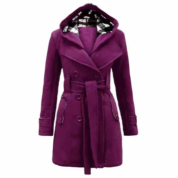 2020 Spája Woolens Kabát Ženy Kabát Na Jeseň Zima Nové Módne Koberčeky Štýl Ženy, Plus Veľkosť Bunda Žena Vlna Kabát S Kapucňou#F