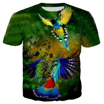 Papagáj Páva Vták Mens 3D Tlač tričko Ženy Plameniakov Kvetinový Havajské Letné Tričko Krátky Rukáv Tees Camisola punk pop topy