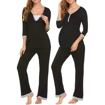 Materskej Ošetrovateľskej Pyžamo Nastaviť Dojčenie Nightgown 2020 Jeseň Tehotné Ženy Odev Dojčenie Sleepwear Topy+Nohavice