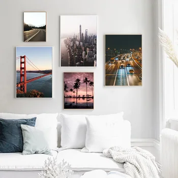 Golden Gate Bridge City Letecký Pohľad Západu Slnka Krajiny Plagát Plátno Tlačiť Múr Umenia Maľby Moderného Obývacej Miestnosti Dekorácie Obrázok