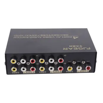 4 Port, AV, Audio, Video RCA 4 Vstup 1 Výstup, Prepínač Prepnite Volič Splitter Box
