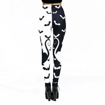 Plus Veľkosť 3D Vzor Legíny Ženy Halloween Mačka A Netopierov Vytlačené Punk Gotický Black Slim Nohavice XXXL